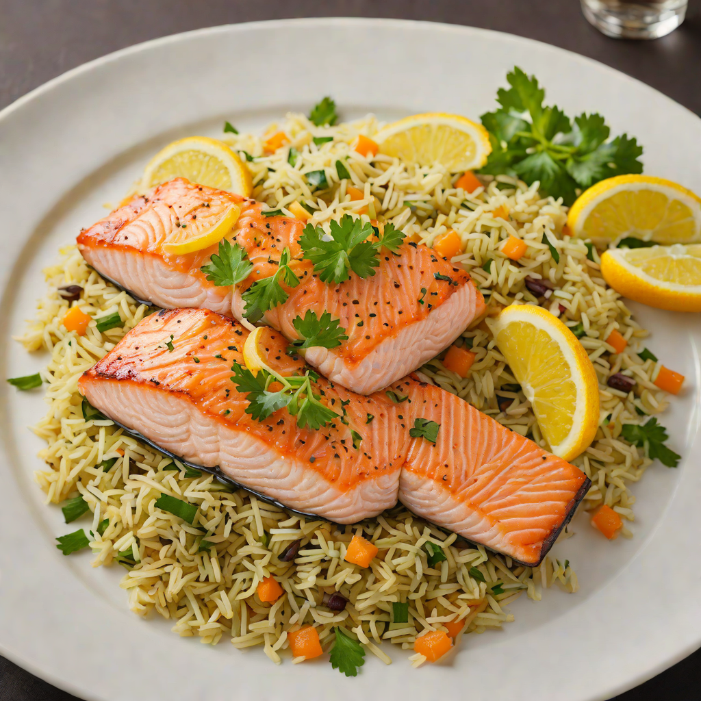 Pan-Seared Salmon with Citrus and Herb Rice Pilaf
