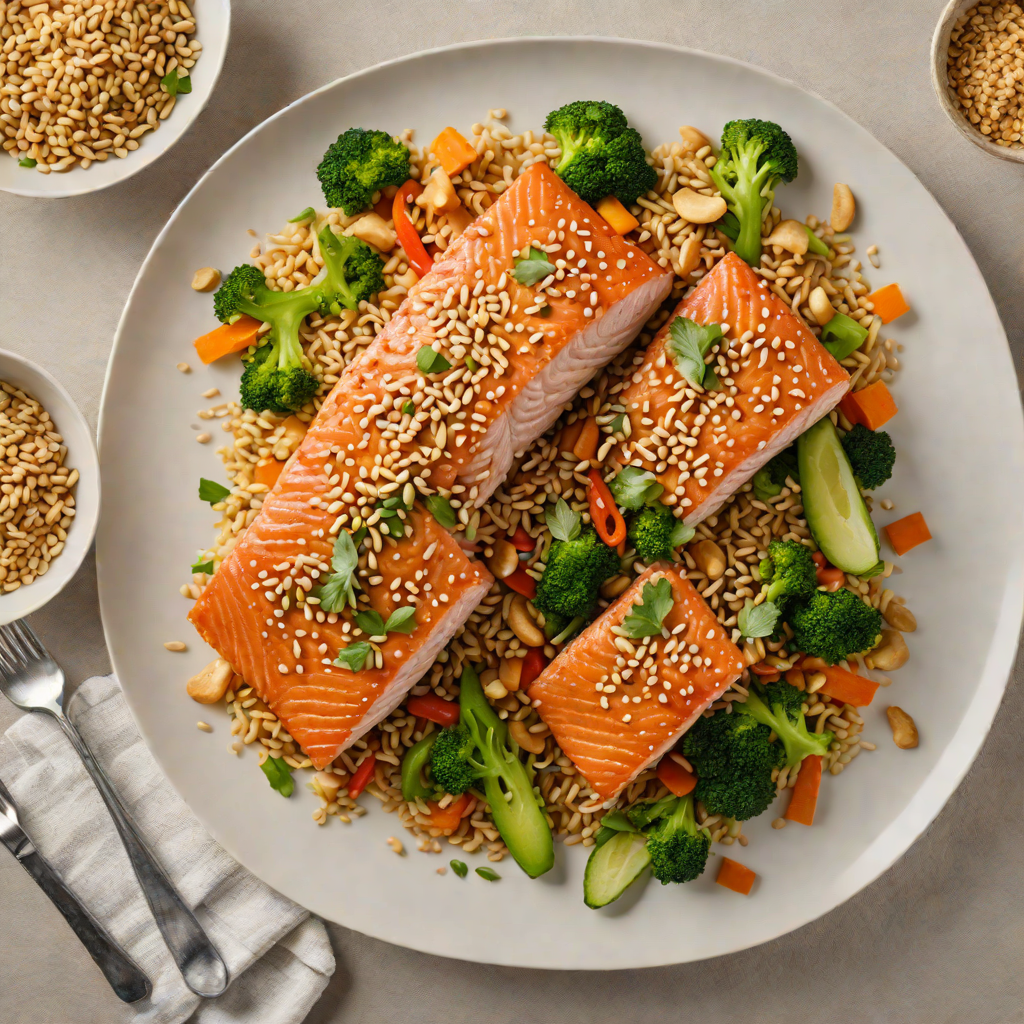 Pan-Seared Sesame-Ginger Salmon with Peanut Stir Fry