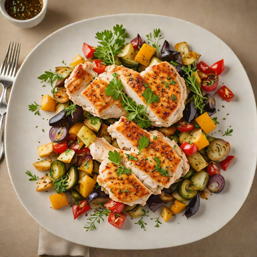Pan-Seared Chicken with Roasted Garlic and Herb Vegetables