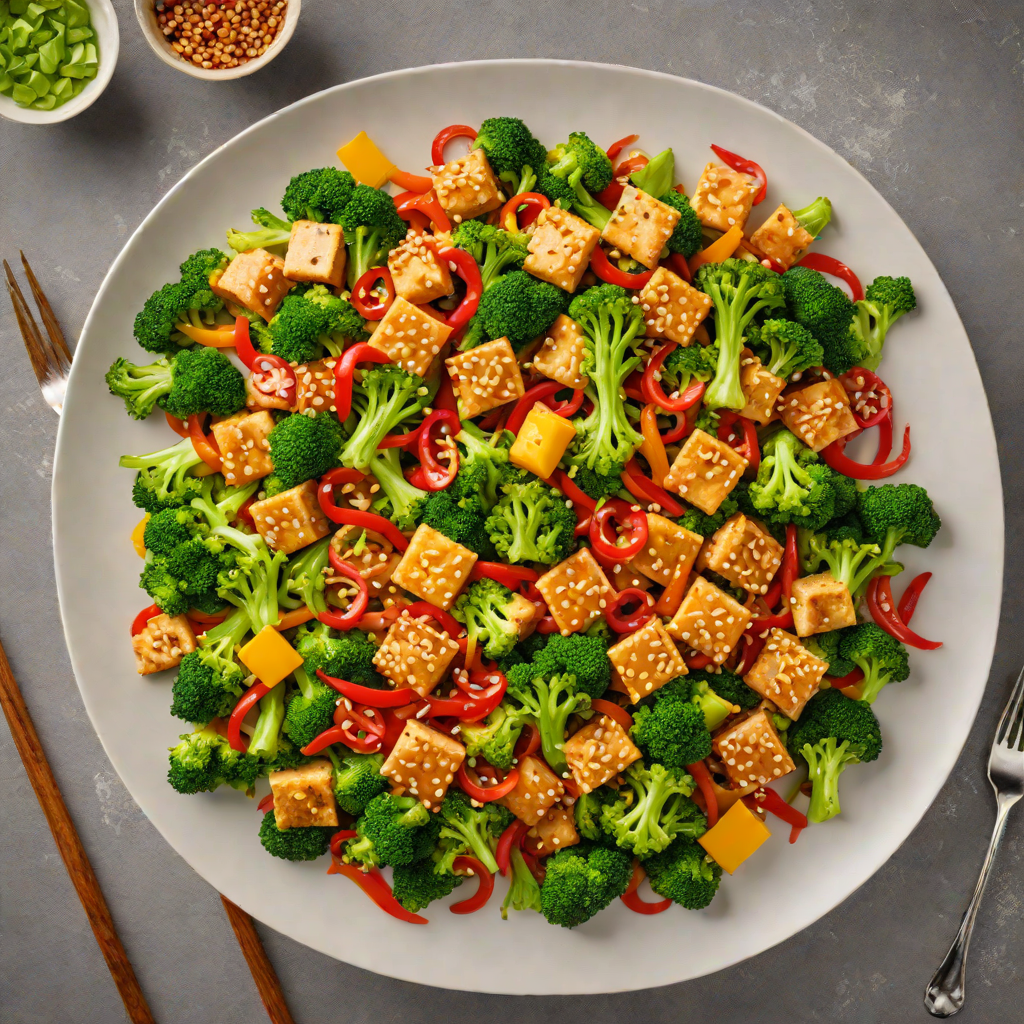 Ginger-Sesame Stir-Fried Tofu with Broccoli and Bell Peppers