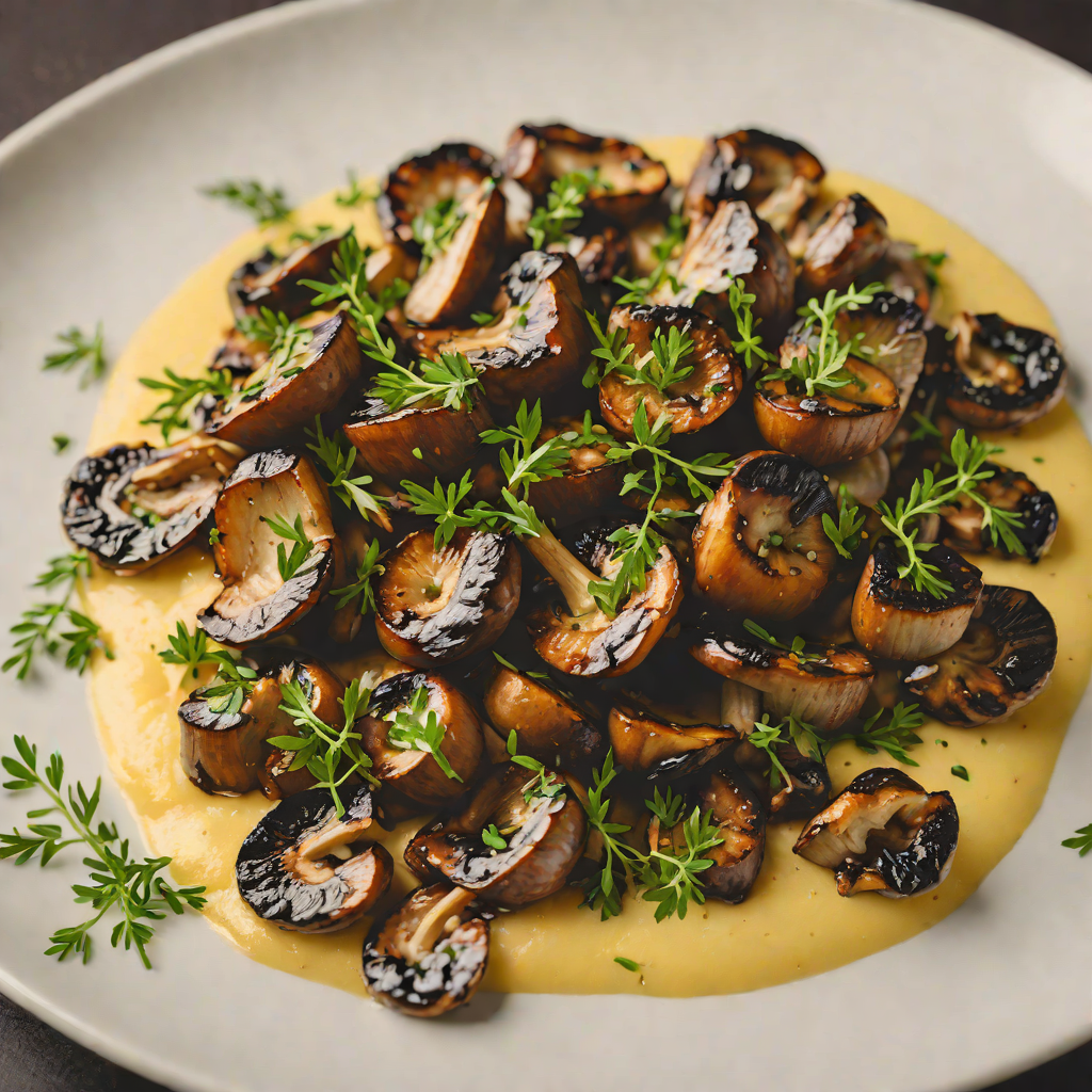Sautéed Back Mushrooms with Garlic and Thyme over Creamy Polenta