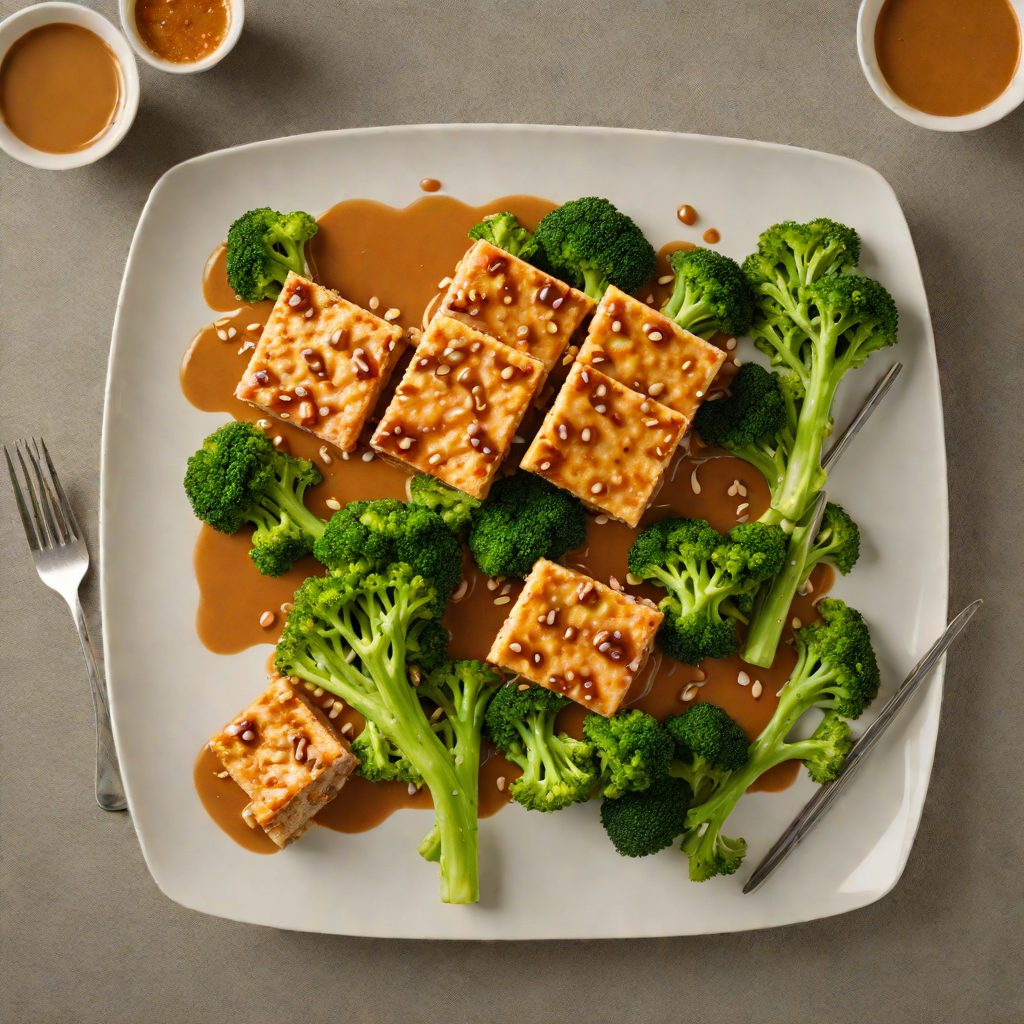 Pan-Seared Tofu with Spicy Peanut Sauce and Steamed Broccoli