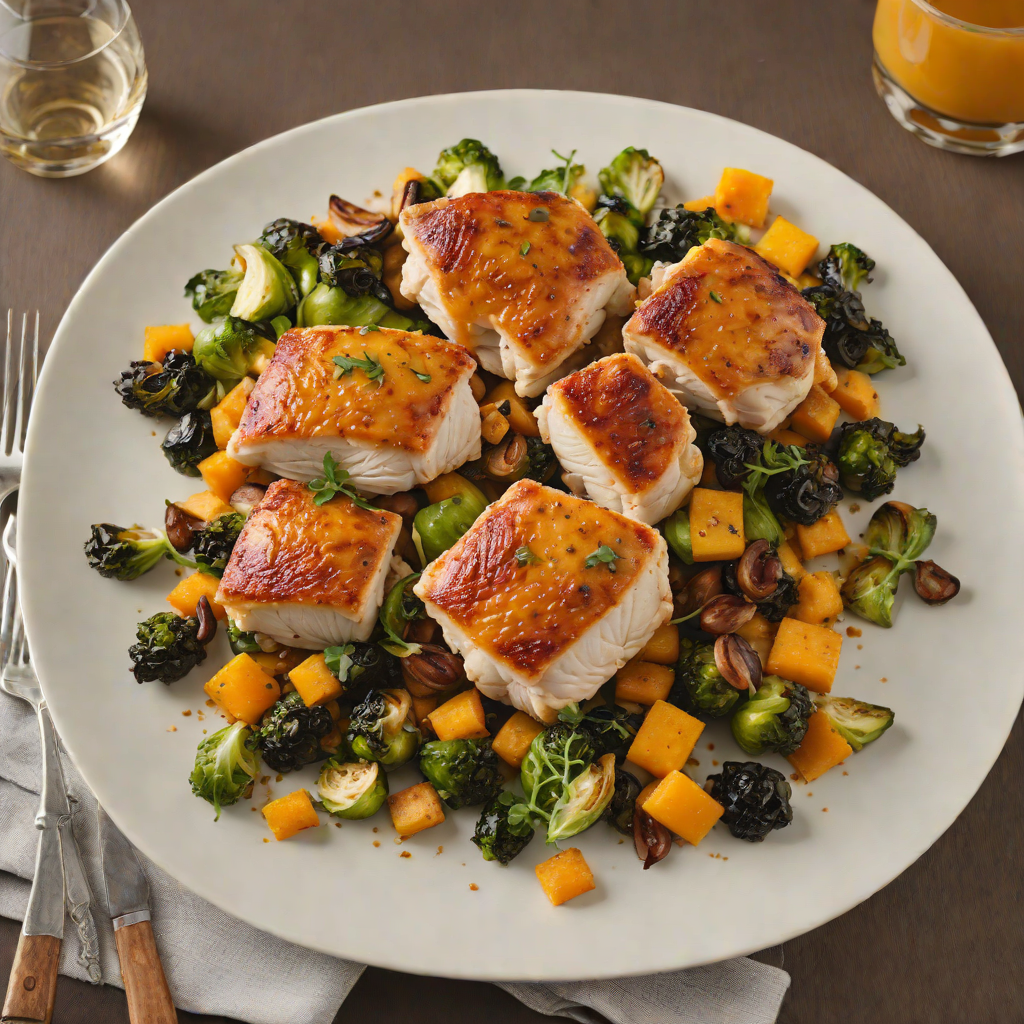 Pan-Seared Chicken Thighs with Roasted Brussels Sprouts and Butternut Squash