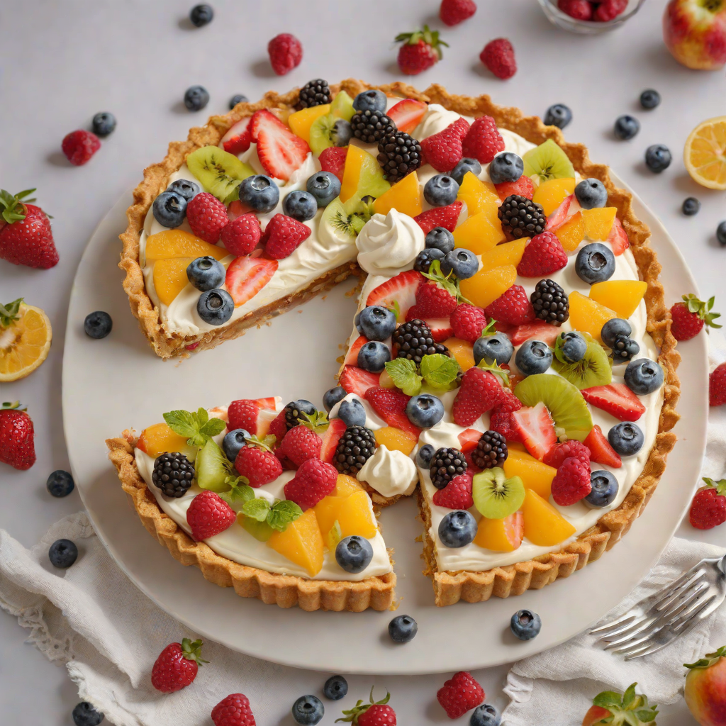 No-Bake Rainbow Fruit Tart with Yogurt Cream
