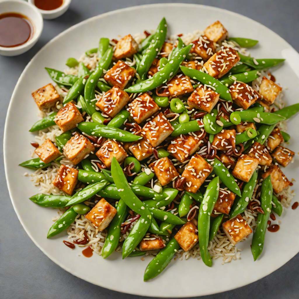 Crisp Tofu Stir-Fry with Ginger-Sesame Sauce and Snow Peas