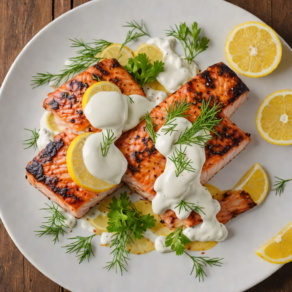 Grilled Back Salmon with Lemon-Dill Yogurt Sauce