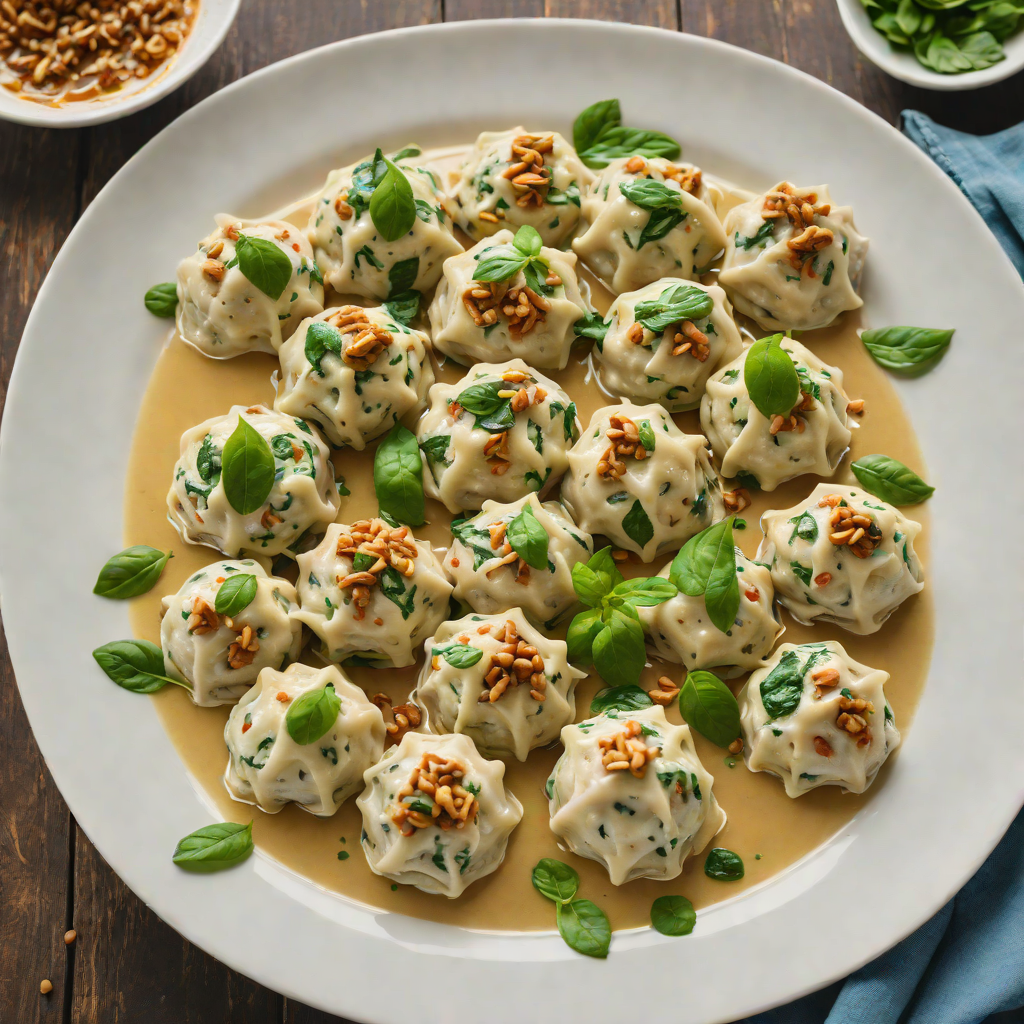 Kashmiri-style Walnut and Spinach Dumplings in Yogurt Sauce