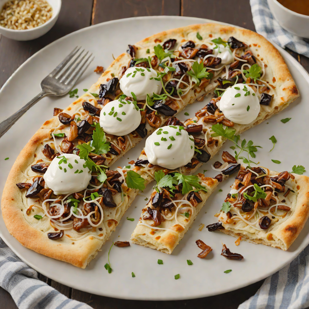 Caramelized Onion and Date Flatbread with Sumac Yogurt Drizzle