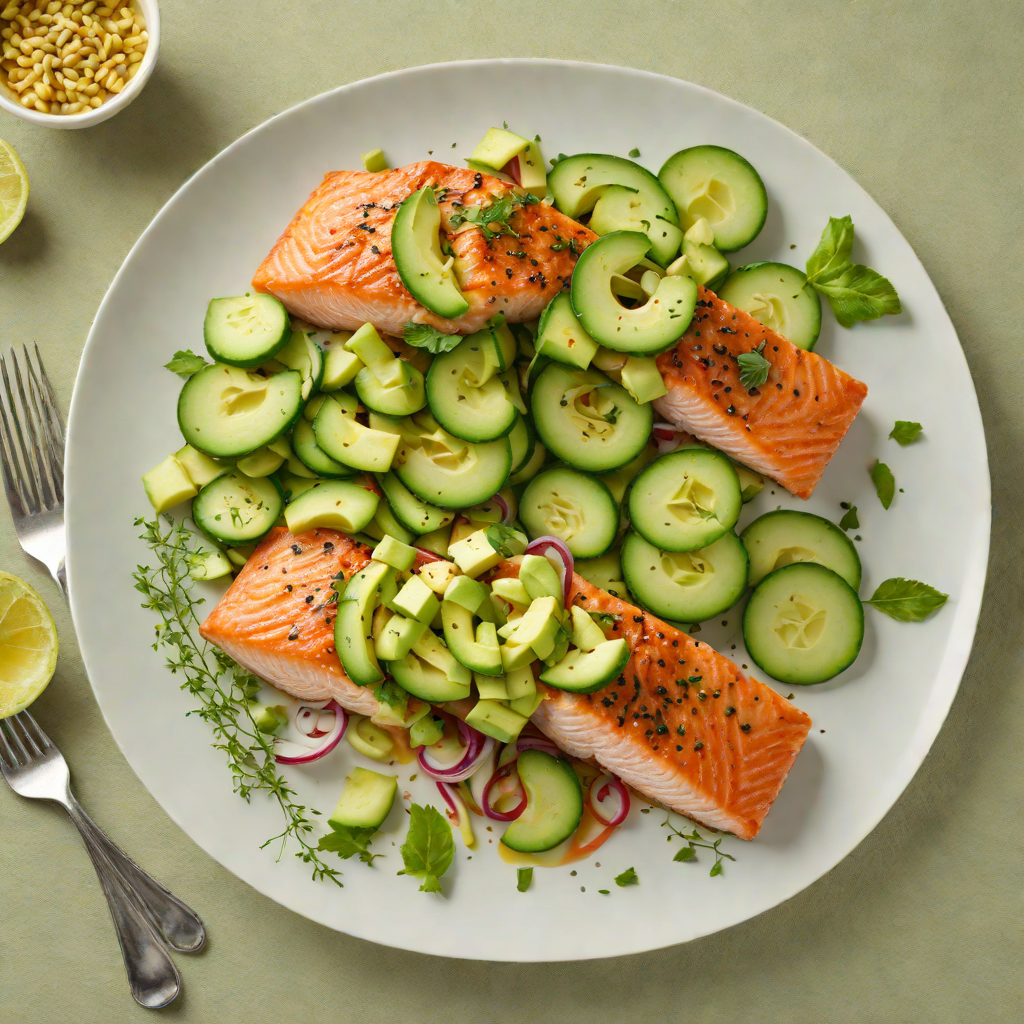Zesty Pan-Seared Salmon with Avocado and Cucumber Salad
