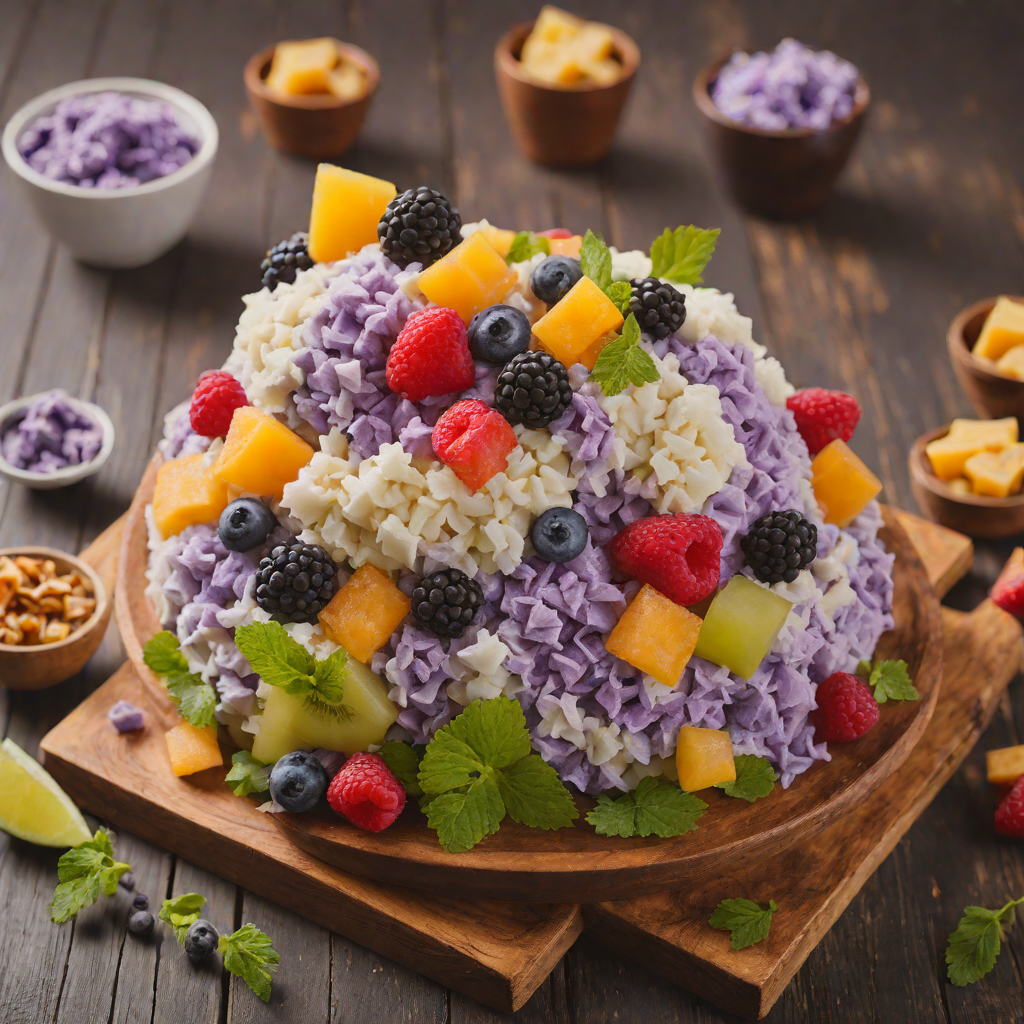Halo-Halo Inspired Shaved Ice with Sweetened Fruits and Ube