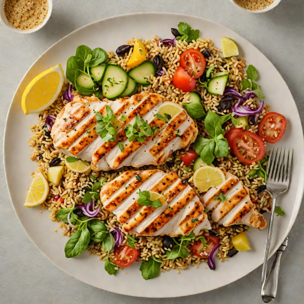 Grilled Lemon-Tahini Chicken with Mediterranean Quinoa Salad