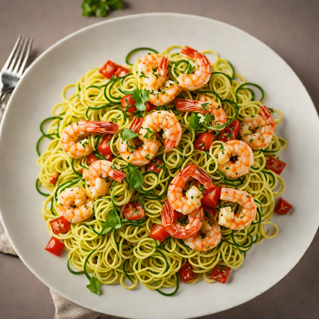 Sautéed Shrimp and Zucchini Noodles with Garlic-Tomato Sauce