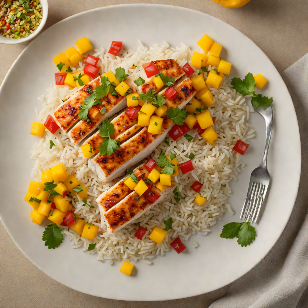 Pan-Seared Chicken Breast with Jasmine Rice and Spiced Mango Salsa