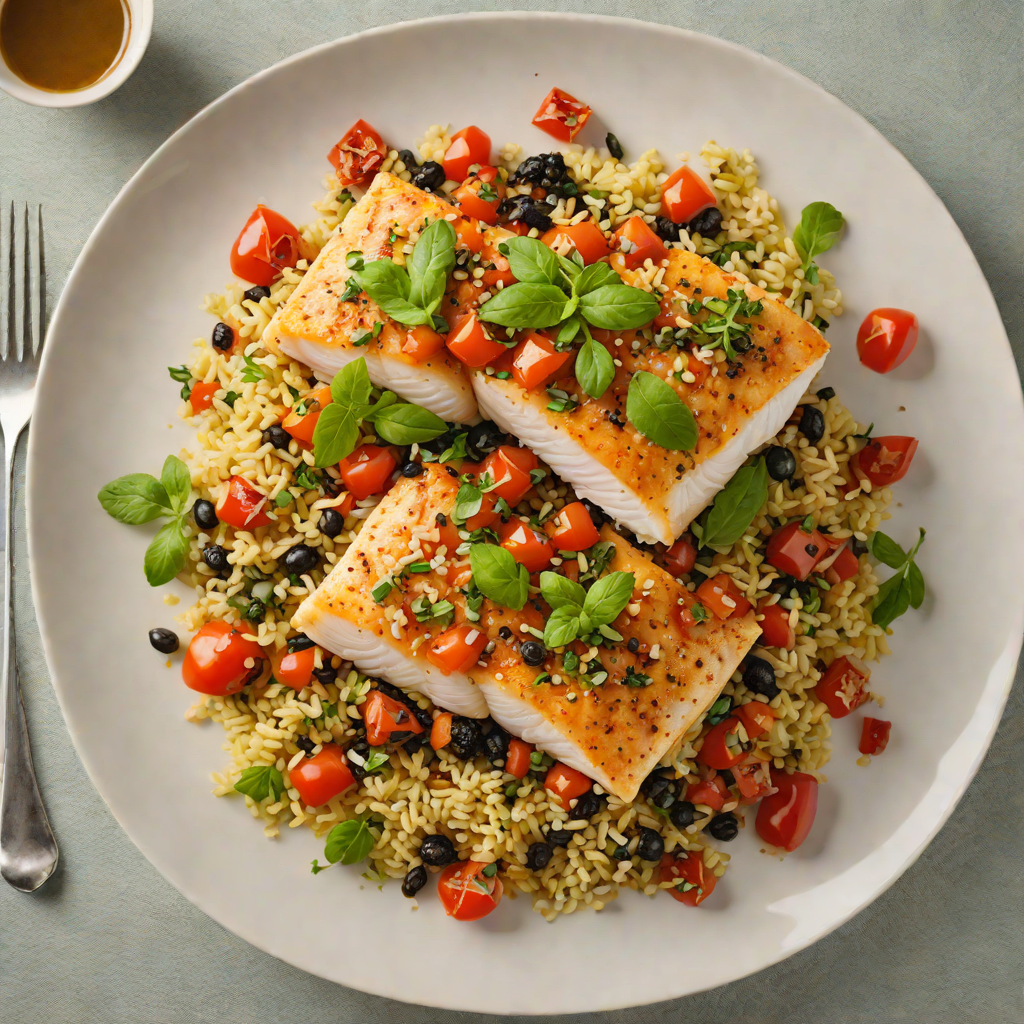 Baked Cod with Tomato-Olive Sauce and Herb Quinoa