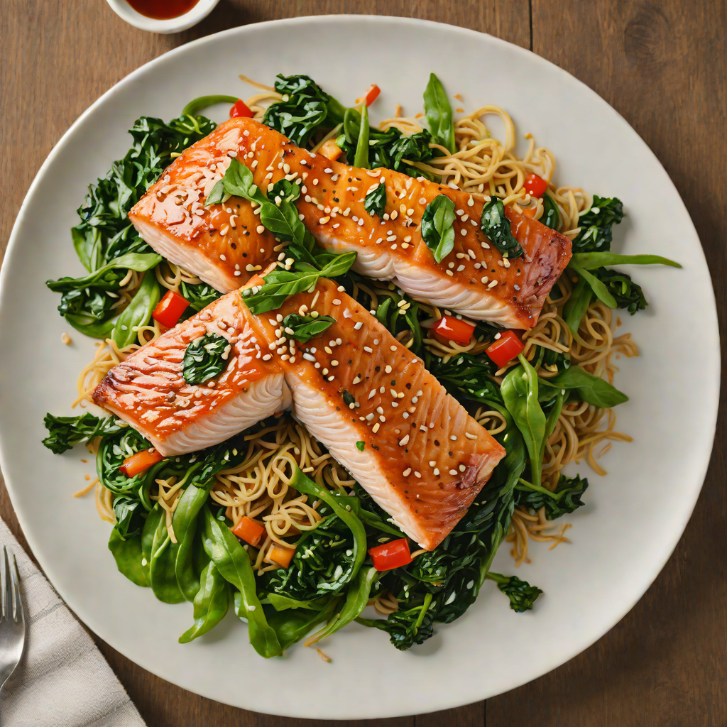 Garlic-Soy Glazed Salmon with Sesame Spinach Stir-Fry