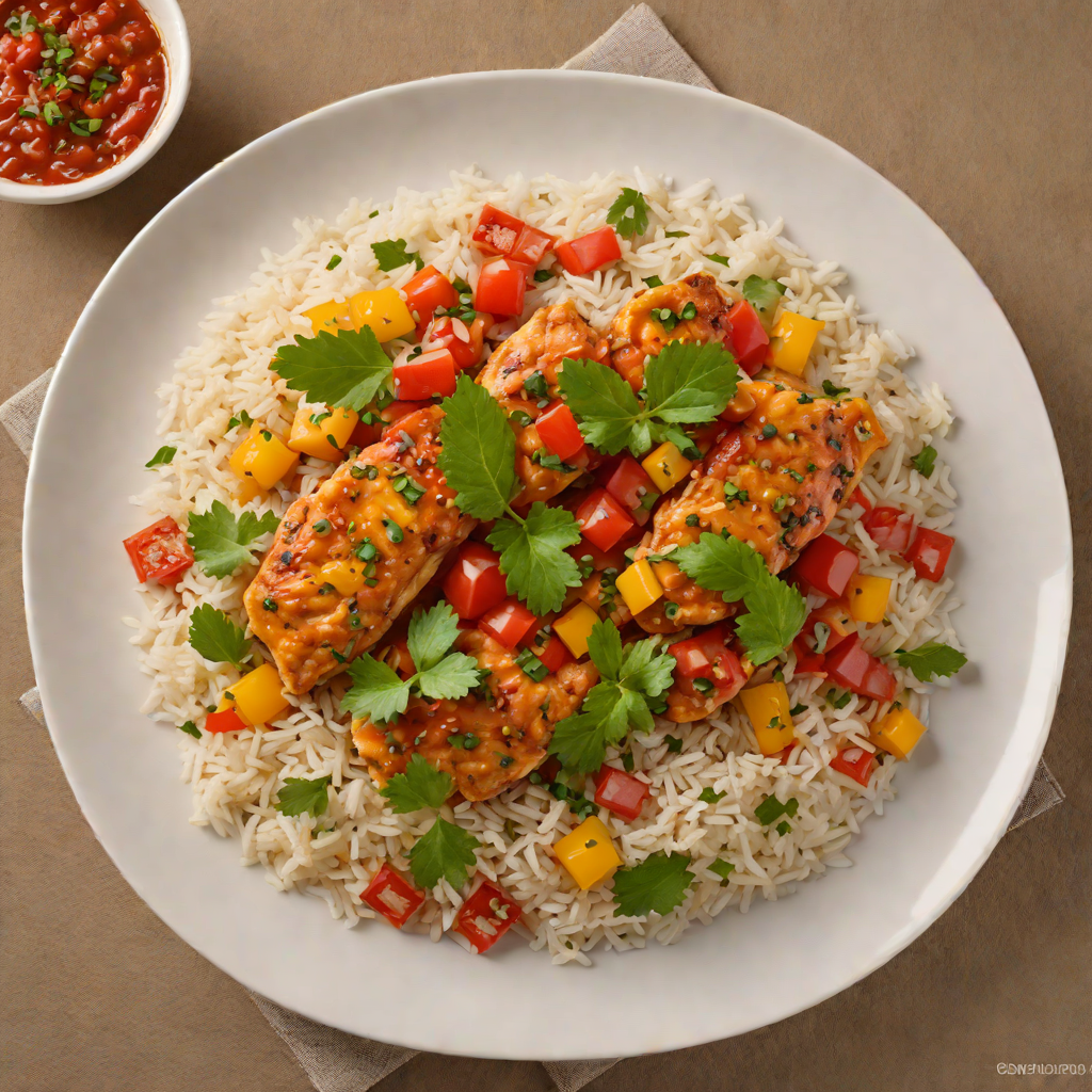 Simmered Chicken in Tomato-Pepper Salsa with Rice