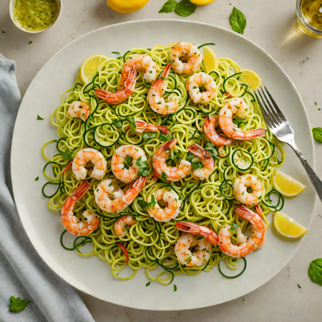 Sautéed Shrimp with Zucchini Noodles and Lemon Basil Vinaigrette