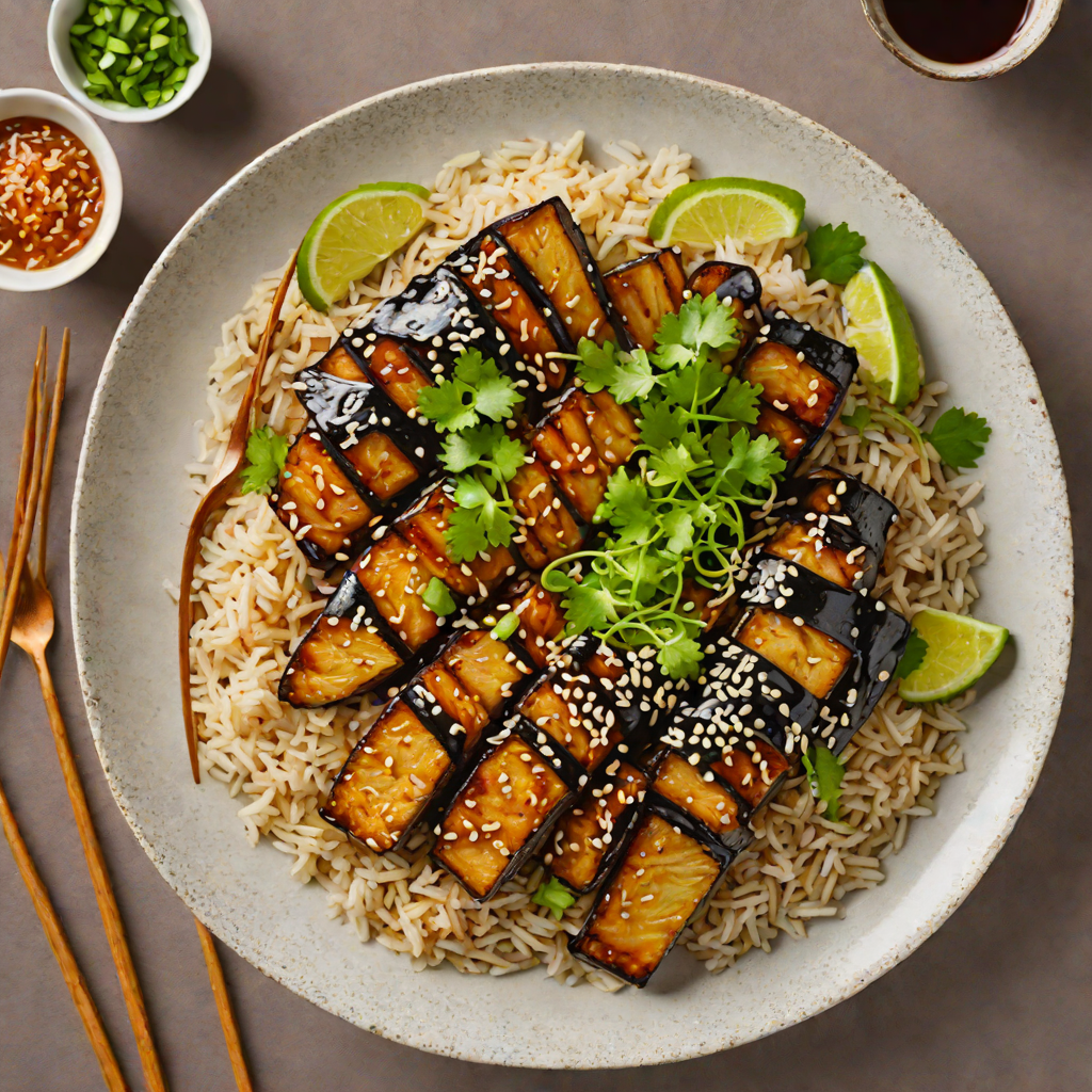 Baked Miso-Glazed Eggplant Donburi with Sesame Rice
