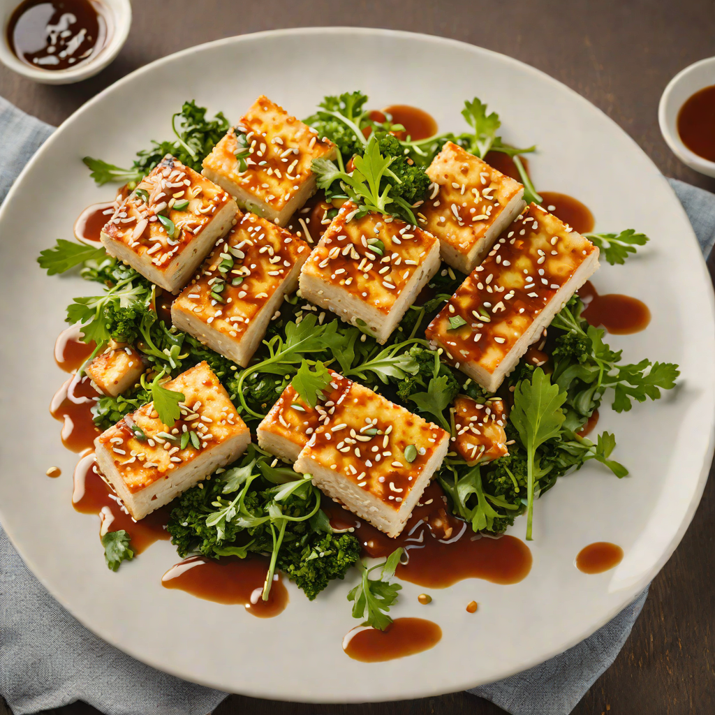 Pan-Fried Tofu with Sweet Chili Glaze and Sesame Greens