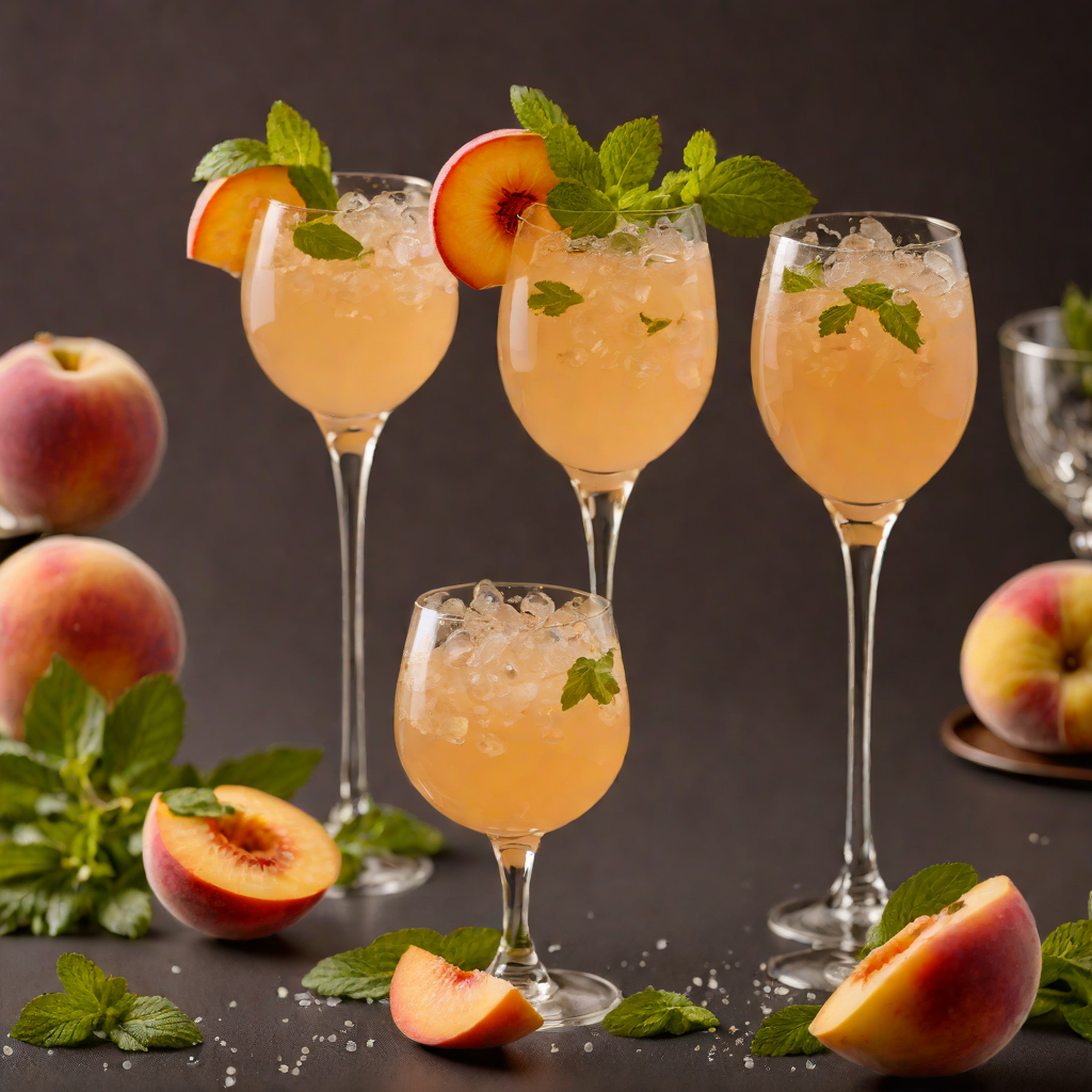 Vodka-Peach Bellini Cocktail with Fresh Mint