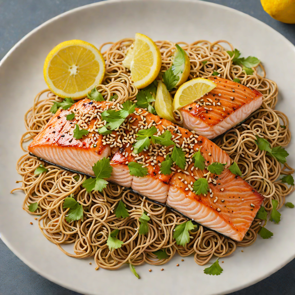 Lemon-Ginger Glazed Salmon with Sesame Soba Noodles