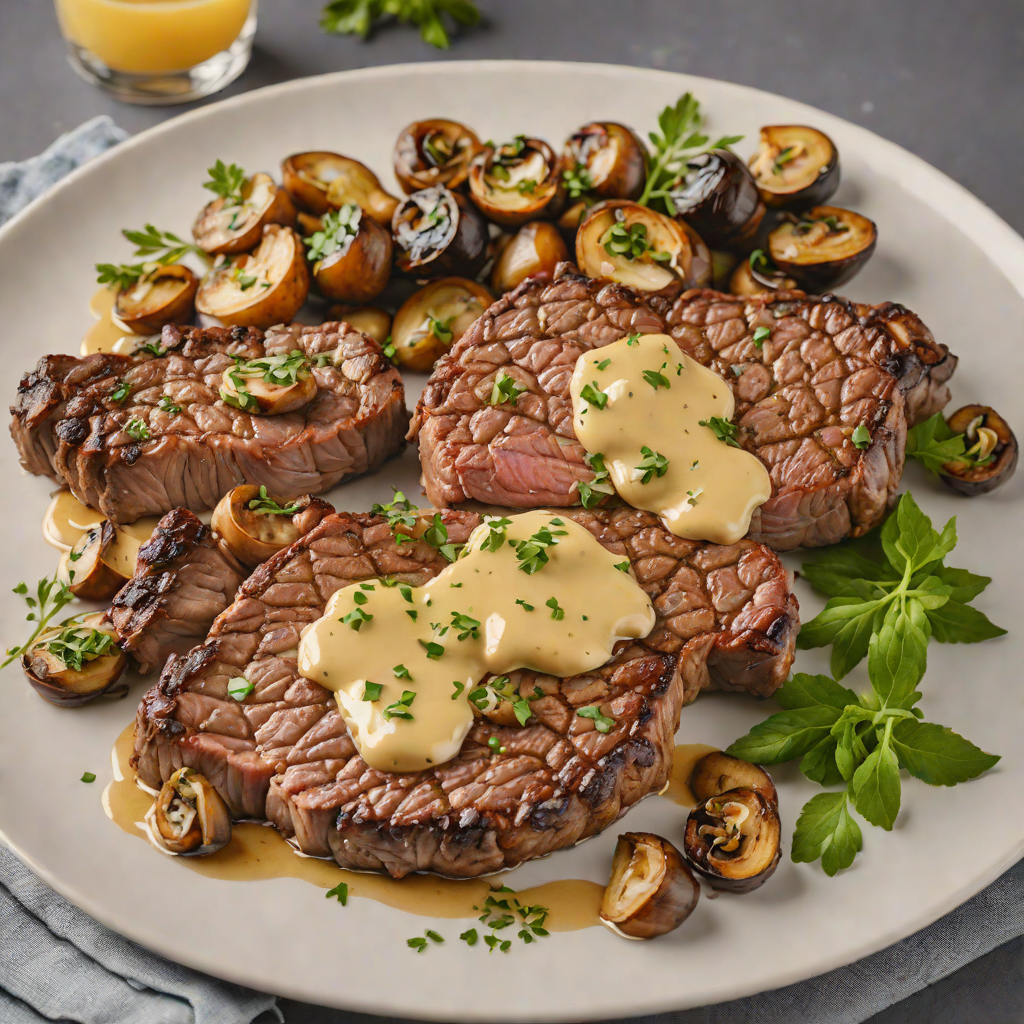 Pan-Seared Herb Butter Ribeye Steak with Garlic Mushrooms