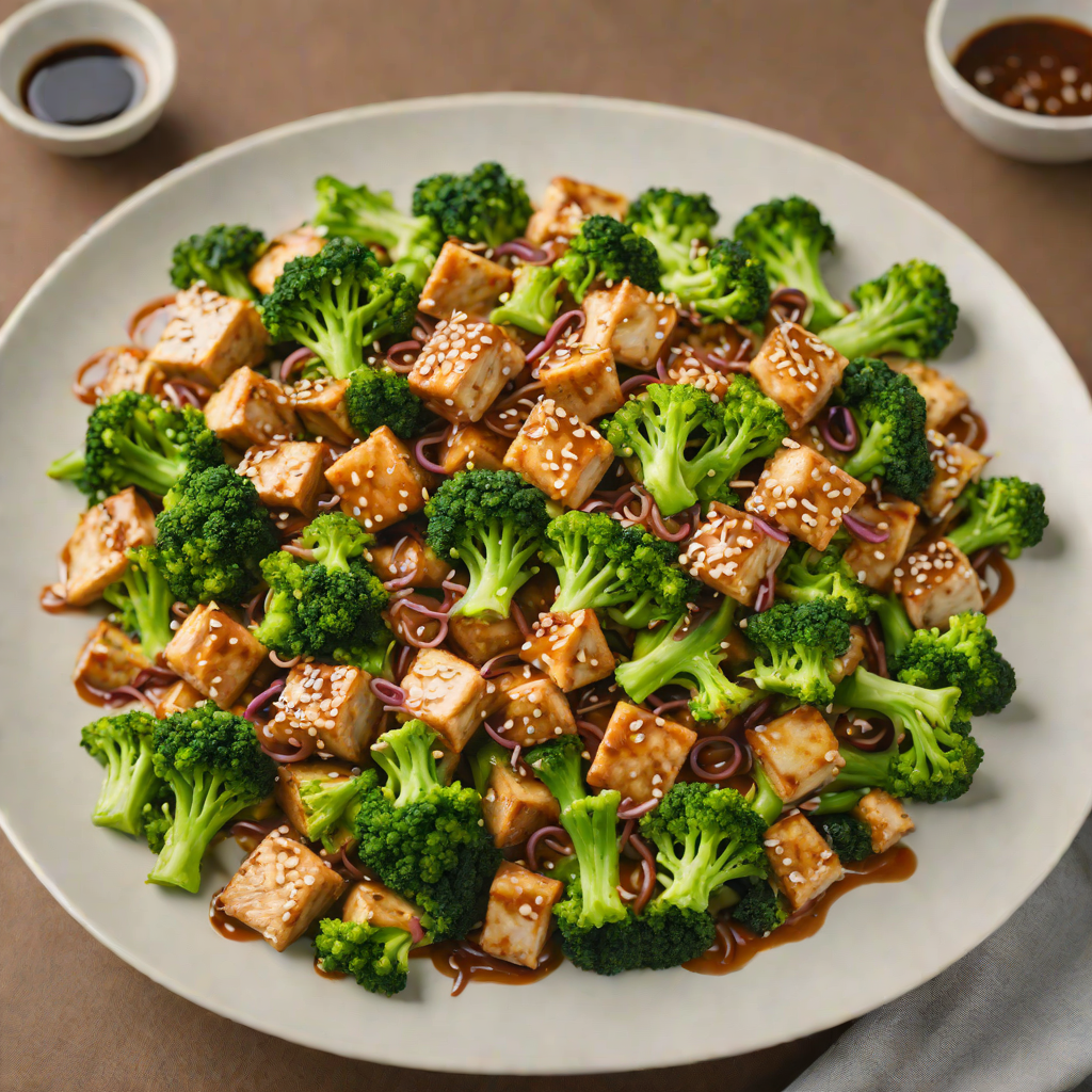 Vegetarian Stir-Fry with Tofu and Broccoli in Ginger-Sesame Sauce