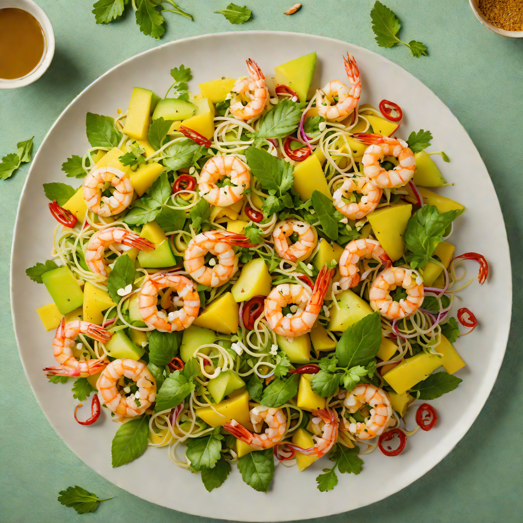 Sautéed Green Mango Salad with Shrimp and Peanut Dressing