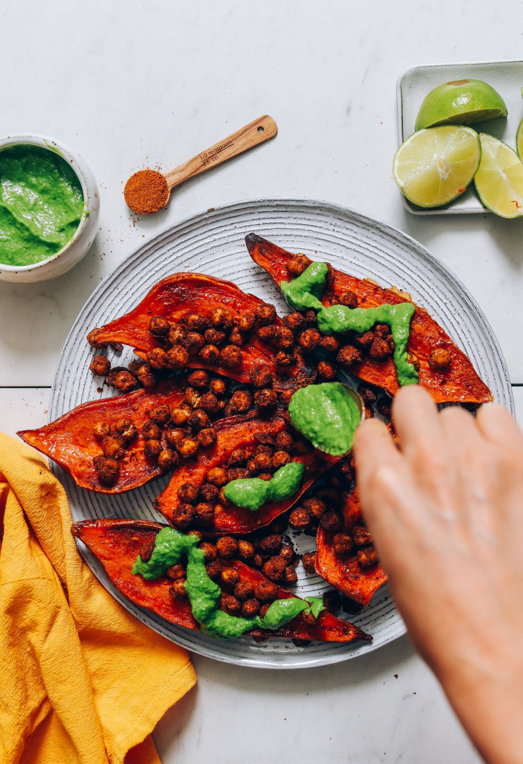 Harissa-Spiced Sweet Potato & Chickpea Stuffed Peppers