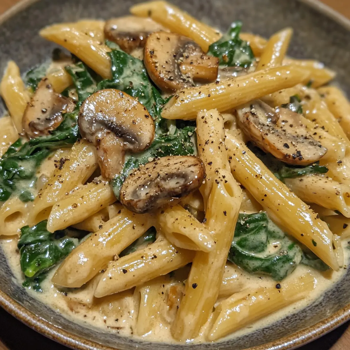 Creamy Lemon Mushroom Penne with Fresh Spinach