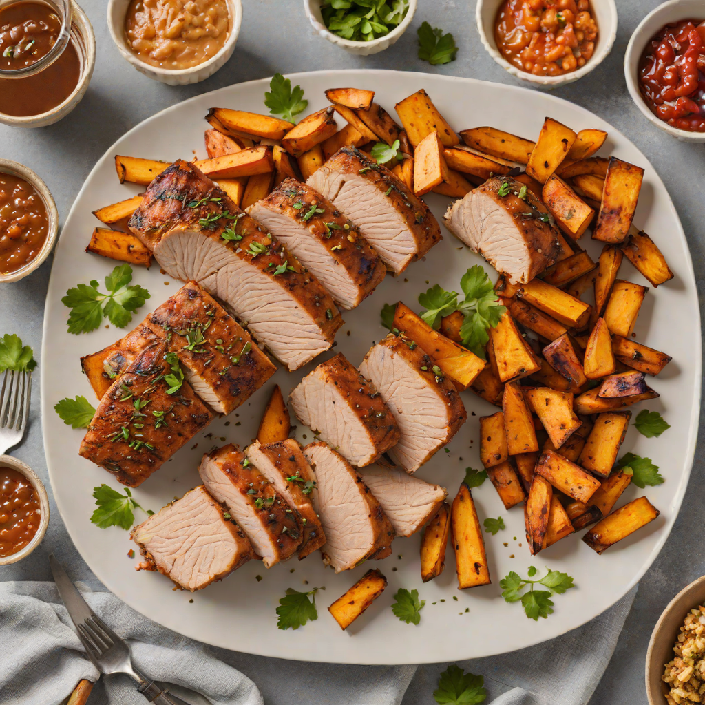 Air Fryer Cajun Pork Tenderloin with Roasted Sweet Potato Wedges