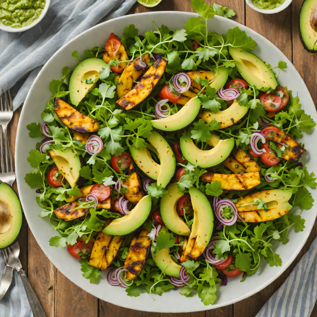 Roasted Plantain and Avocado Salad with Cilantro-Lime Dressing