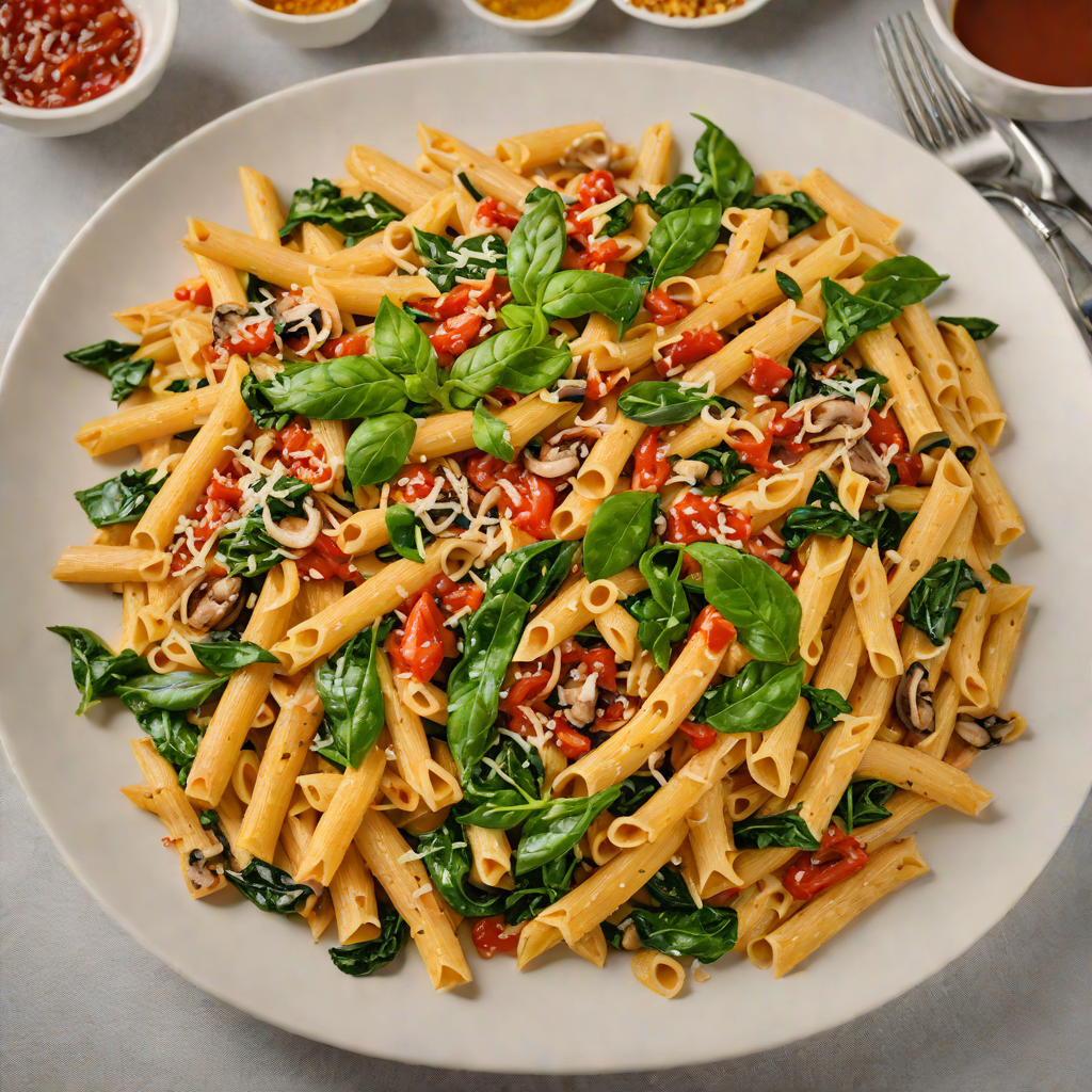 Sautéed Spinach and Mushroom Penne in Red Pepper Sauce