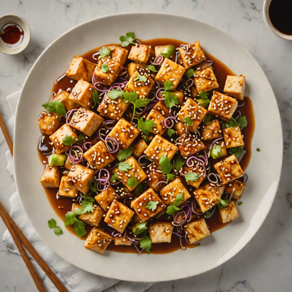 Quick Stir-Fry Tofu with Garlic and Ginger in Spicy Soy Sauce