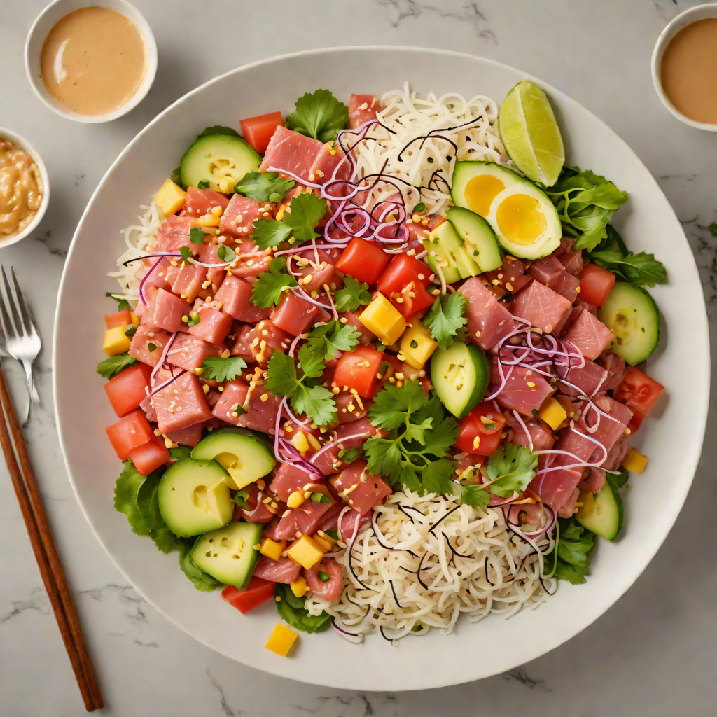 Filipino-Inspired Tuna Poke Bowl with Spicy Mayo Drizzle