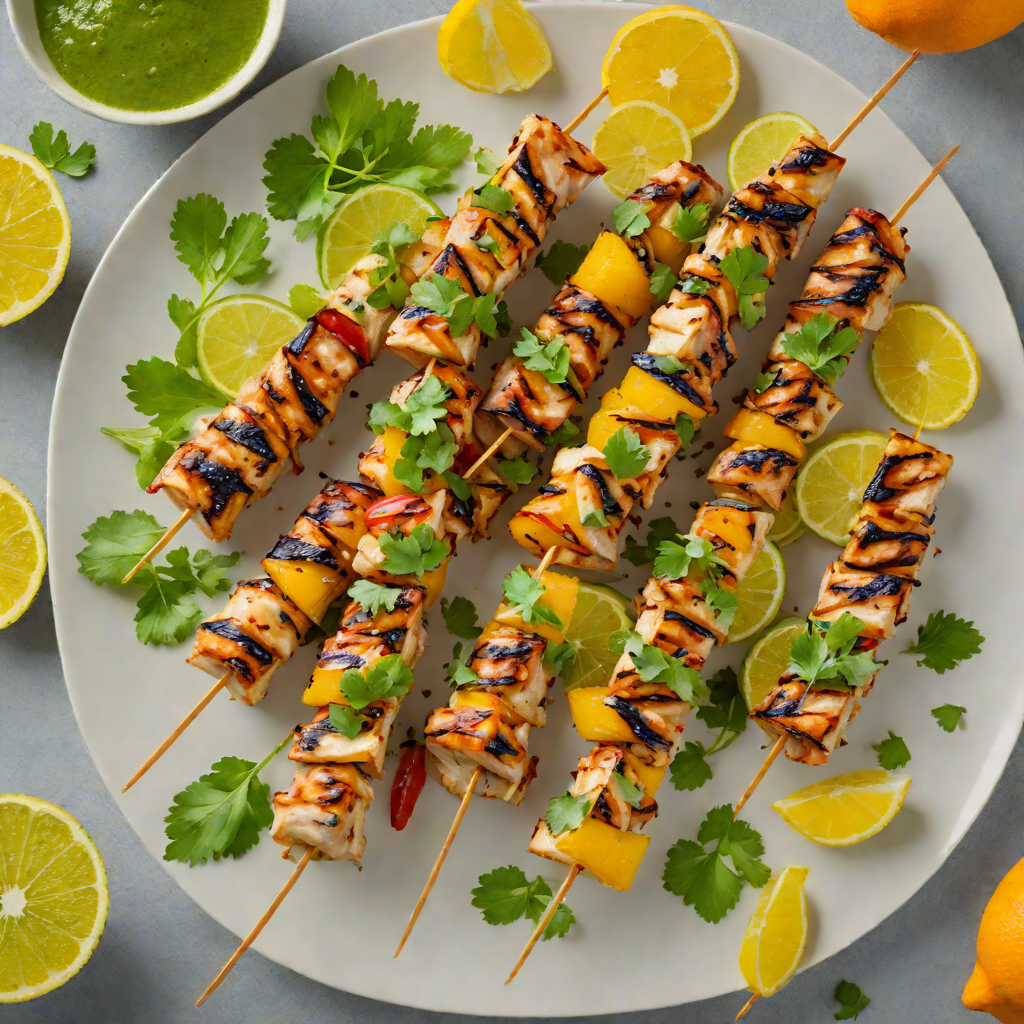 Grilled Citrus-Honey Chicken Skewers with Cilantro Lime Sauce