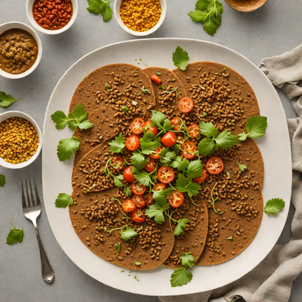 Teff and Herb Injera Flatbread with Spiced Lentil Topping