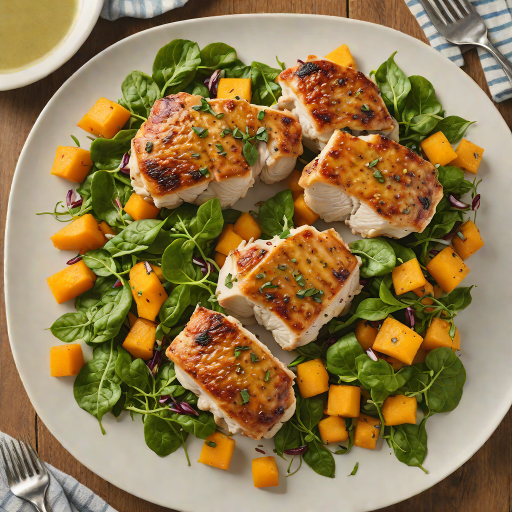 Pan-Seared Chicken Thighs with Roasted Butternut Squash and Spinach Salad