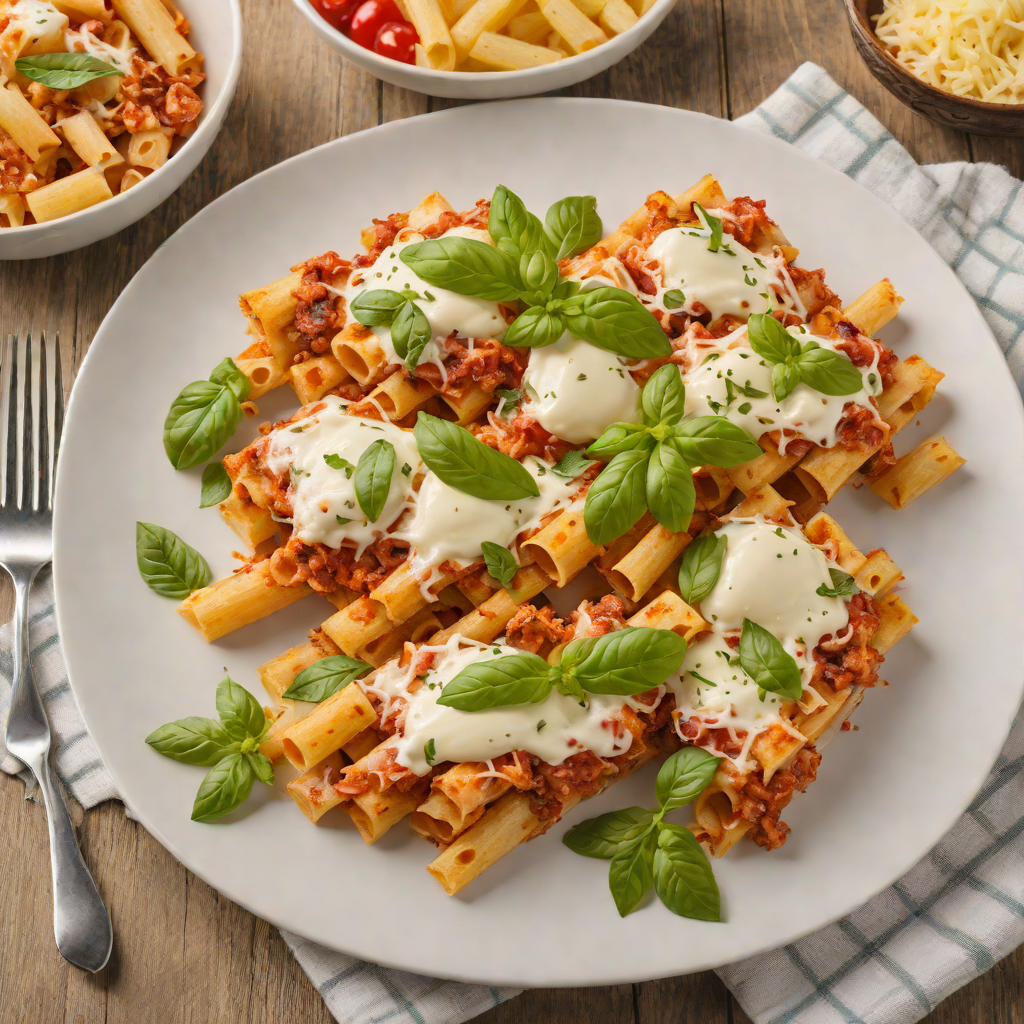 Half-and-Half Baked Ziti with Mozzarella and Basil