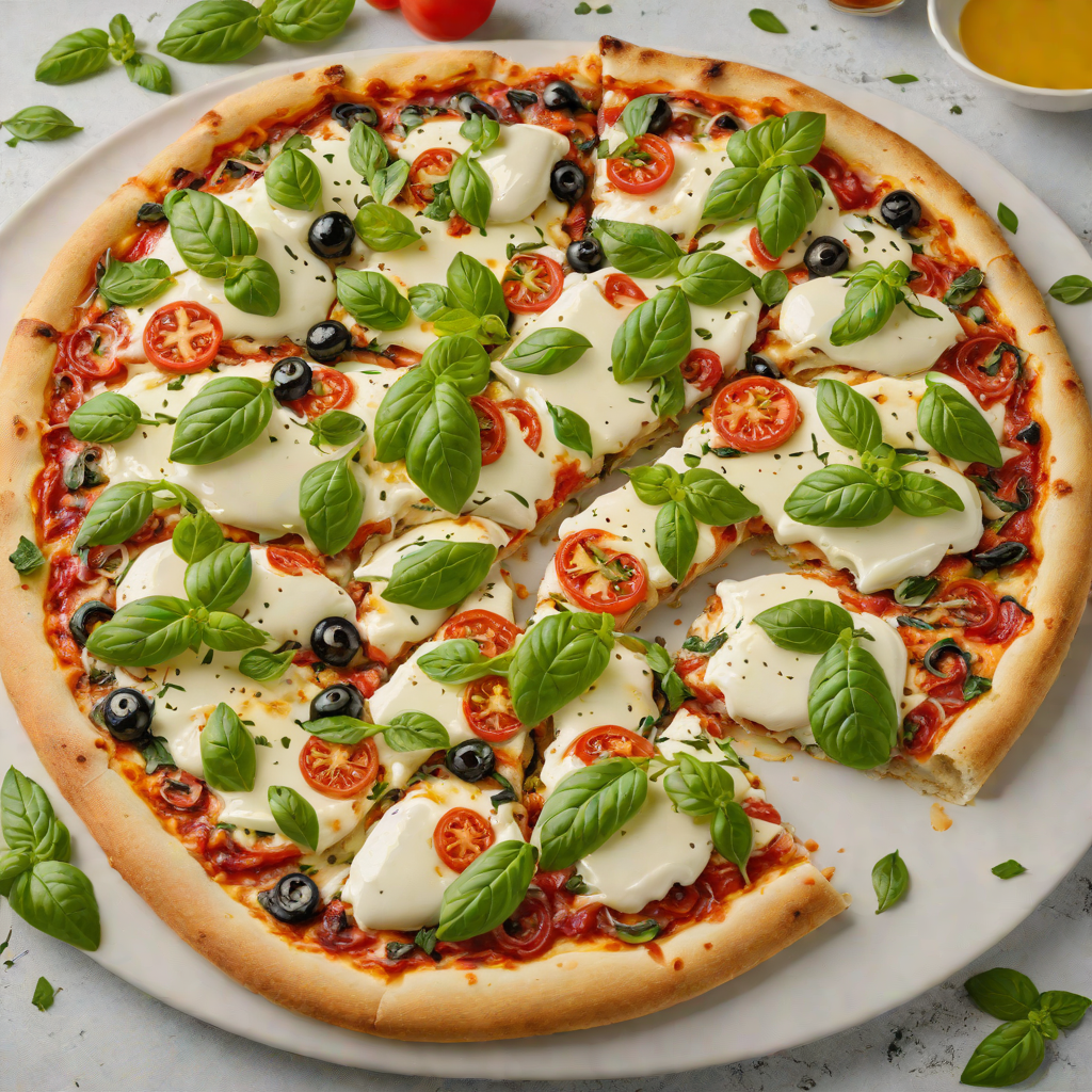 Oven-Baked Fresh Mozzarella and Basil Pizza with Olive Oil Drizzle