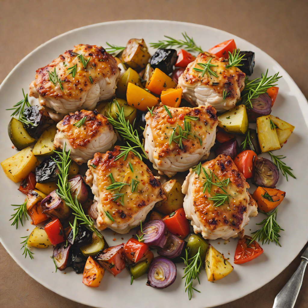 Sautéed Rosemary Chicken Thighs with Garlic and Roasted Vegetables