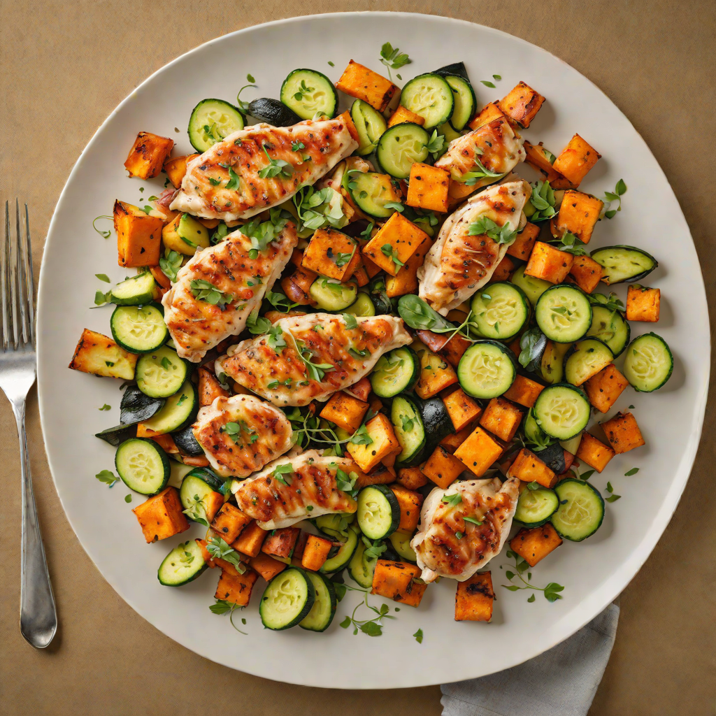Sautéed Chicken with Roasted Sweet Potatoes and Zucchini