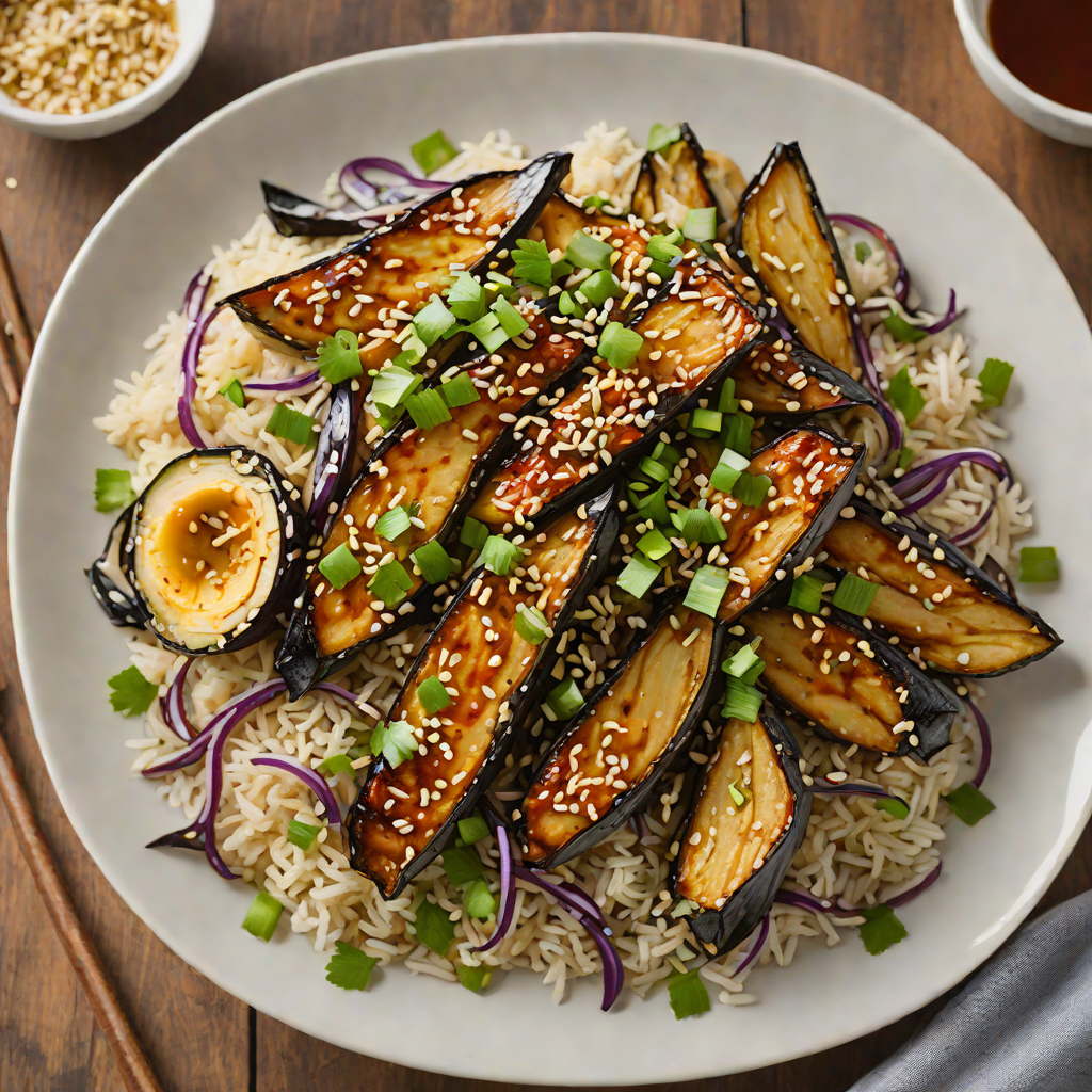 Miso-Glazed Roasted Eggplant Donburi with Scallions and Sesame