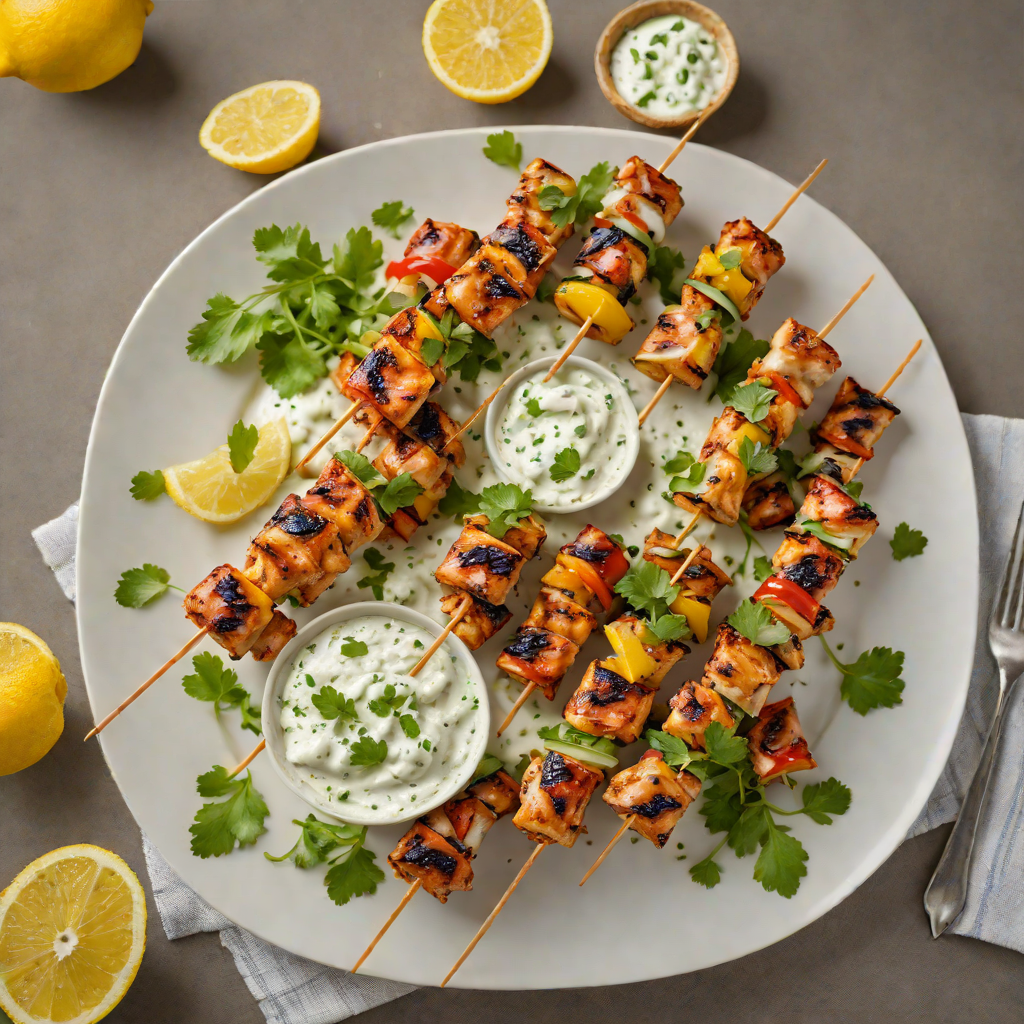Grilled Lemon-Ginger Chicken Skewers with Cilantro Yogurt Sauce