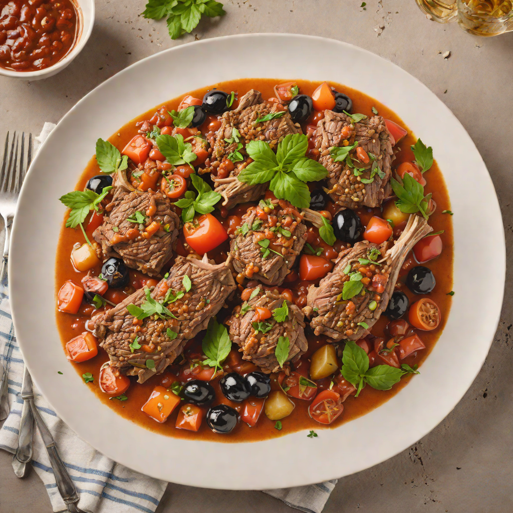Slow-Cooked Greek Lamb with Tomato and Olive Sauce