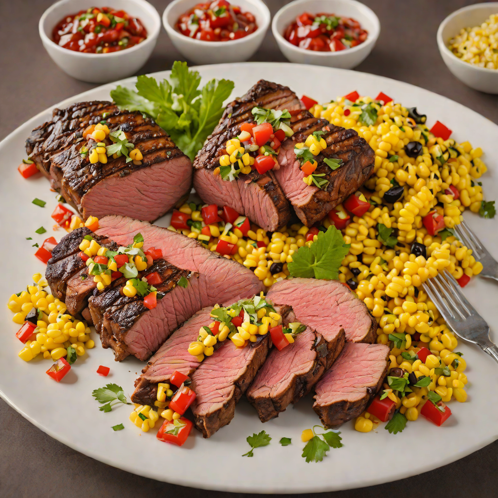 Grilled Tri-Tip Steak with Charred Corn and Roasted Pepper Salsa