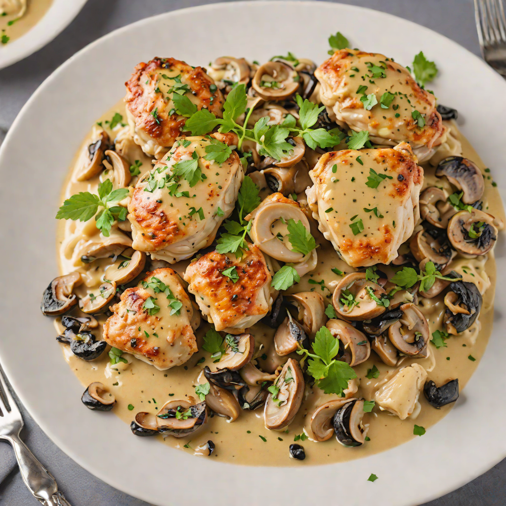 Sautéed Chicken Thighs with Creamy Garlic Mushroom Sauce