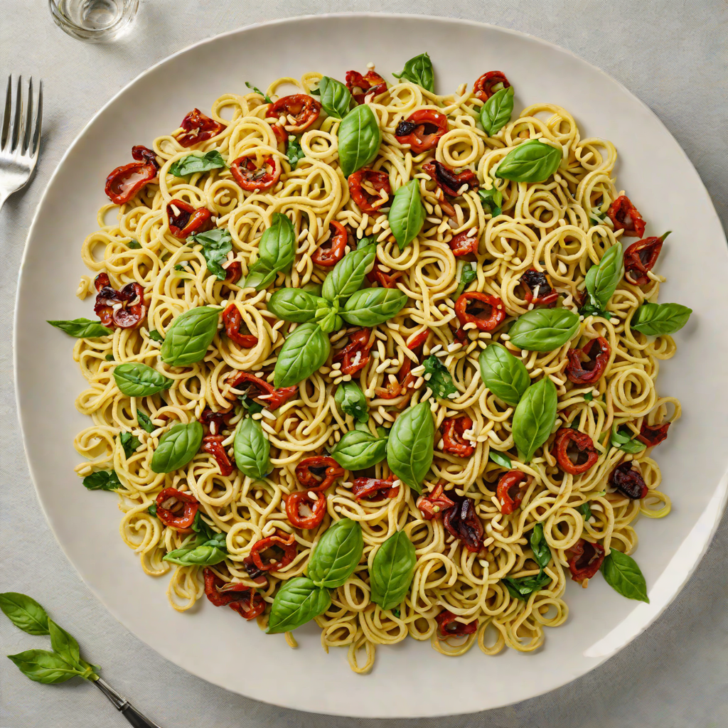 Lemon-Basil Pesto Pasta with Sun-Dried Tomatoes and Pine Nuts