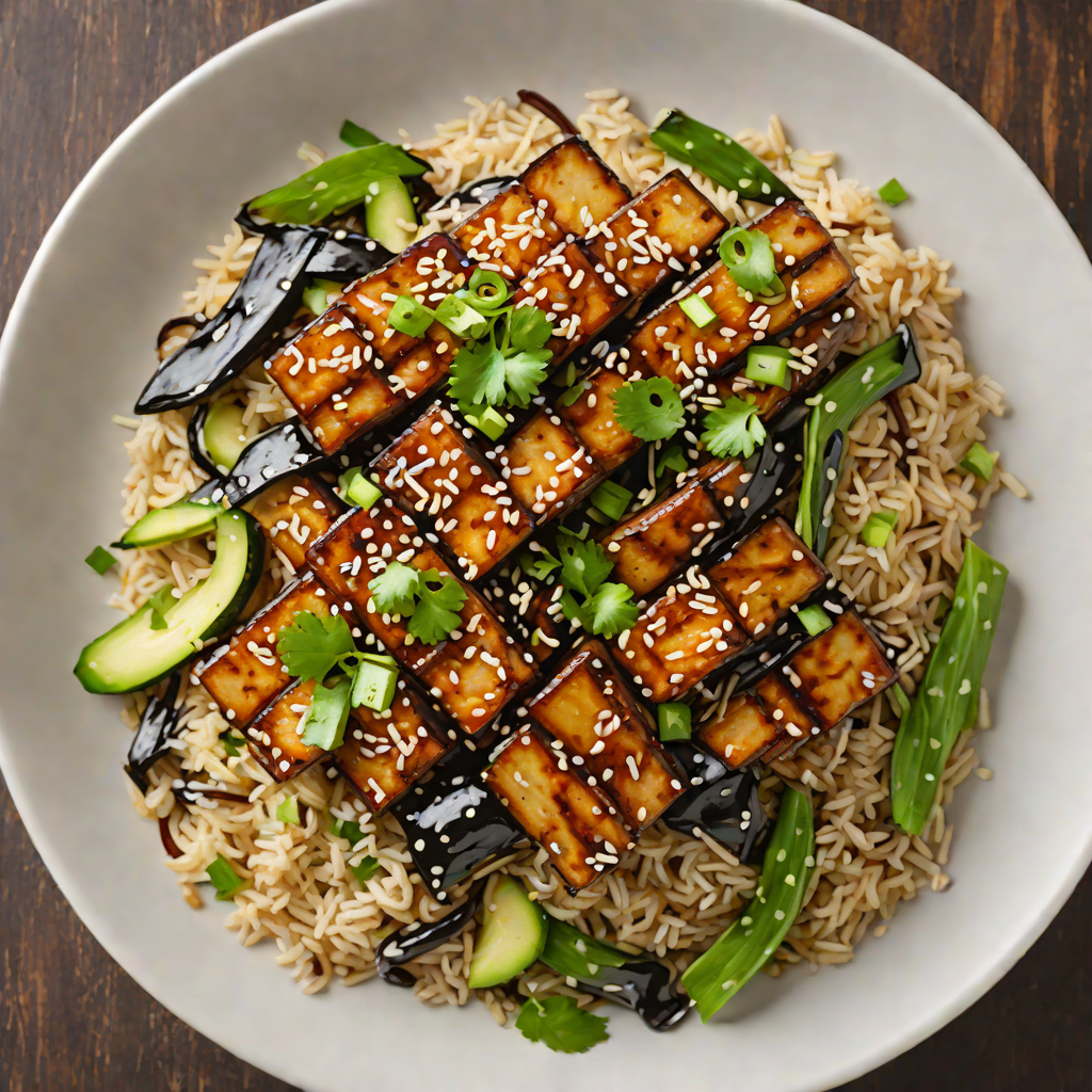 Savory Miso-Glazed Eggplant Donburi with Scallions and Sesame