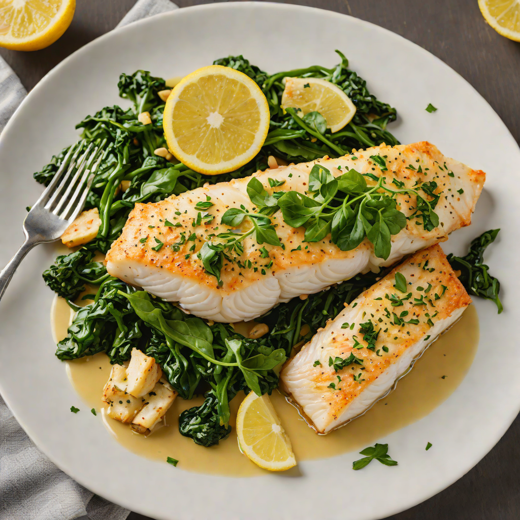 Lemon-Garlic Baked Cod with Sautéed Spinach